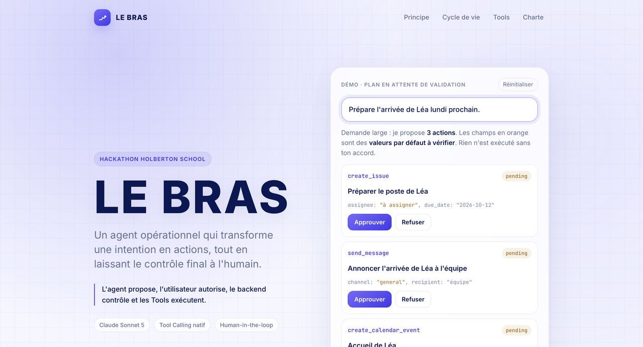 Interface de l’assistant Le Bras et son espace de conversation