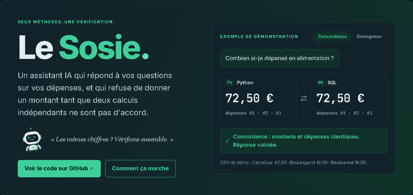 Écran initial du Sosie avec import de dépenses et espace de vérification des calculs